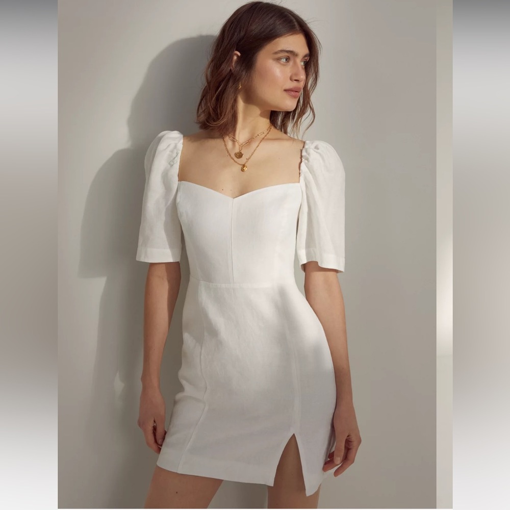 Aritzia Wilfred Fatale Puff Sleeve Mini Dress White